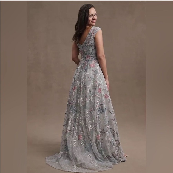 Mac Duggal Floral Embroidered V Neck Tulle Ballgown Illusion Cap Sleeve 20263 - Picture 17 of 17